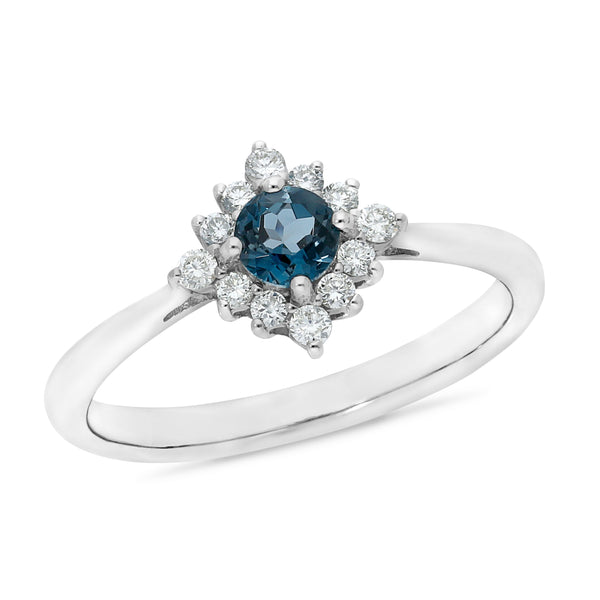 9ct white gold london blue topaz & diamond ring