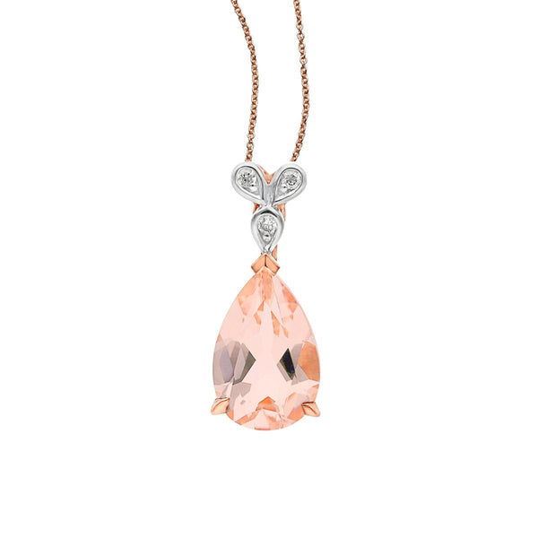 9ct rose gold morganite & diamond pendant