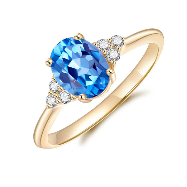 9ct Yellow Gold Blue Topaz & Diamond Ring