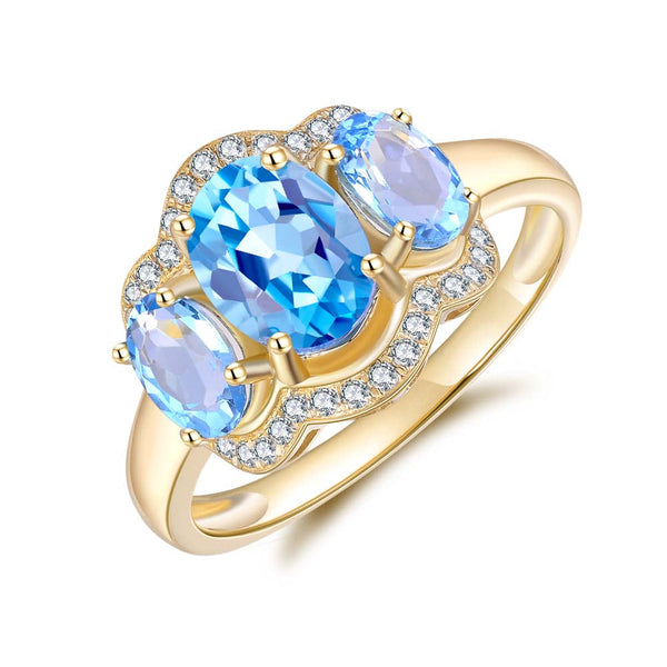 9ct Yellow Gold Blue Topaz & Diamond Ring