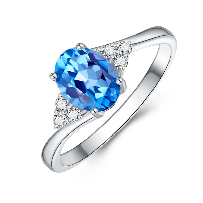 9ct White Gold Blue Topaz & Diamond Ring