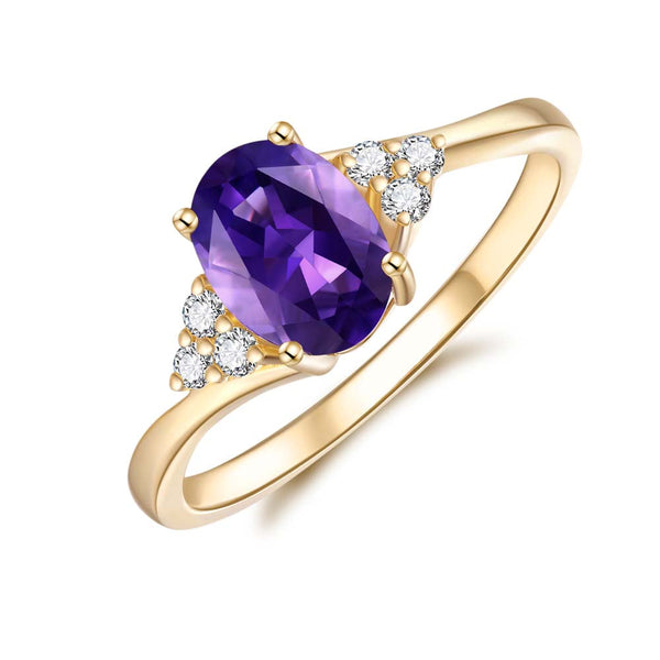 9ct Yellow Gold Amethyst & Diamond Ring