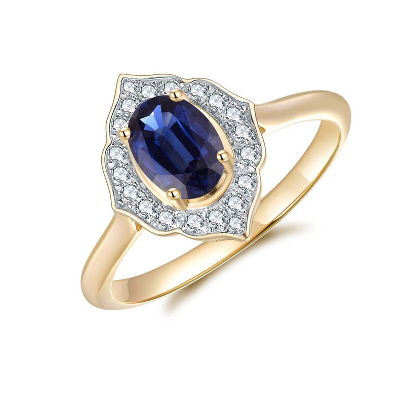 9ct Yellow Gold Black Sapphire & Diamond Ring