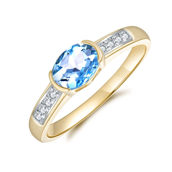 9ct Yellow Gold Blue Topaz & Diamond Ring