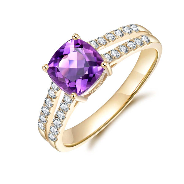 9ct Yellow Gold Amethyst & Diamond Ring