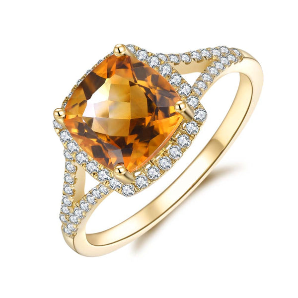 9ct Yellow Gold Citrine & Diamond Ring