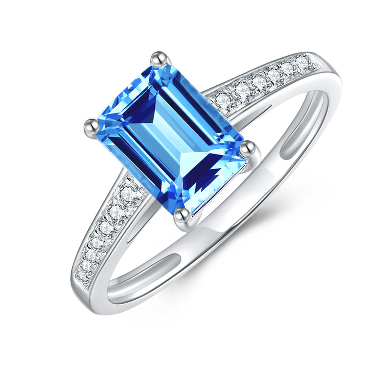 9ct White Gold Blue Topaz & Diamond Ring