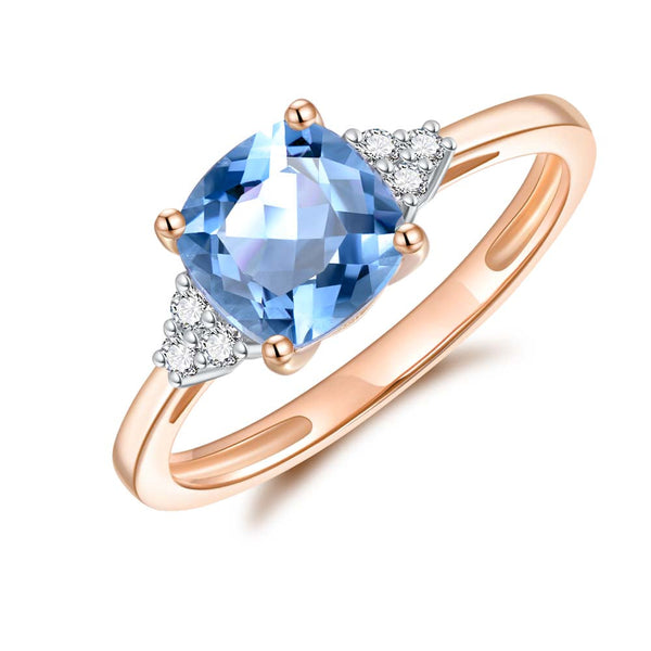 9ct Yellow Gold Blue Topaz & Diamond Ring