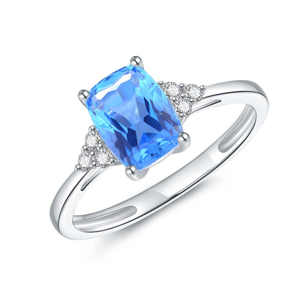 9ct White Gold Blue Topaz & Diamond Ring