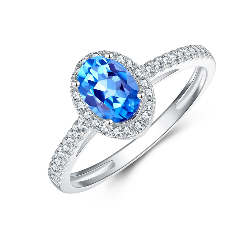 9ct White Gold London Blue Topaz & Diamond Ring