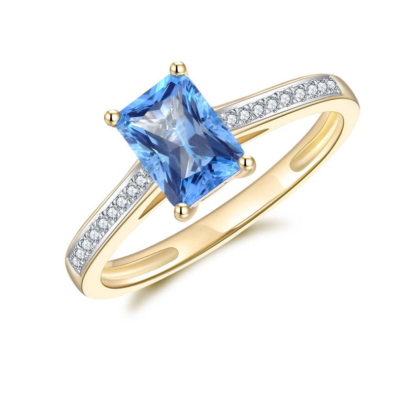 9ct Yellow Gold Blue Topaz & Diamond Ring