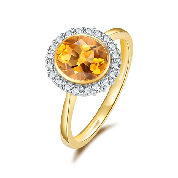 9ct Yellow Gold Citrine & Diamond Ring