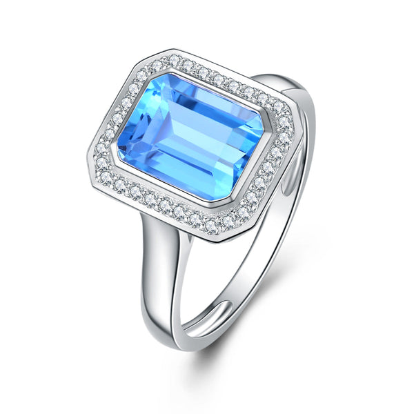 9ct White Gold Blue Topaz & Diamond Ring