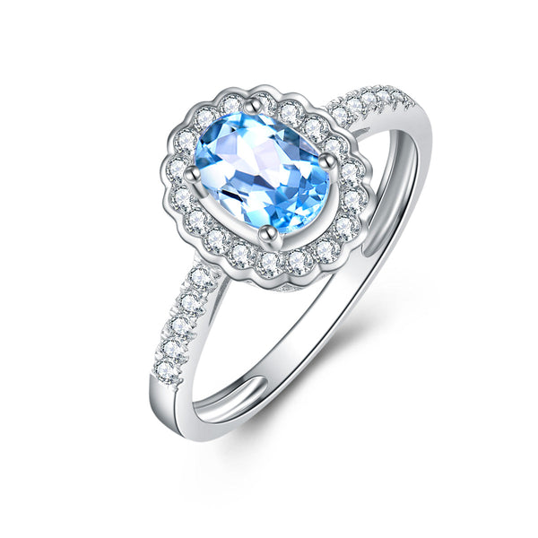 9ct White Gold London Blue Topaz & Diamond Ring