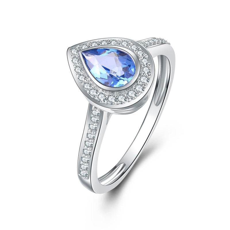 9ct White Gold Blue Topaz & Diamond Ring