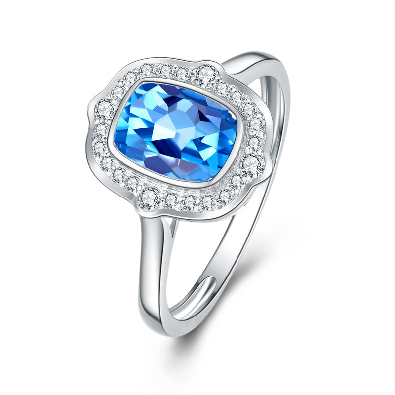 9ct White Gold London Blue Topaz & Diamond Ring