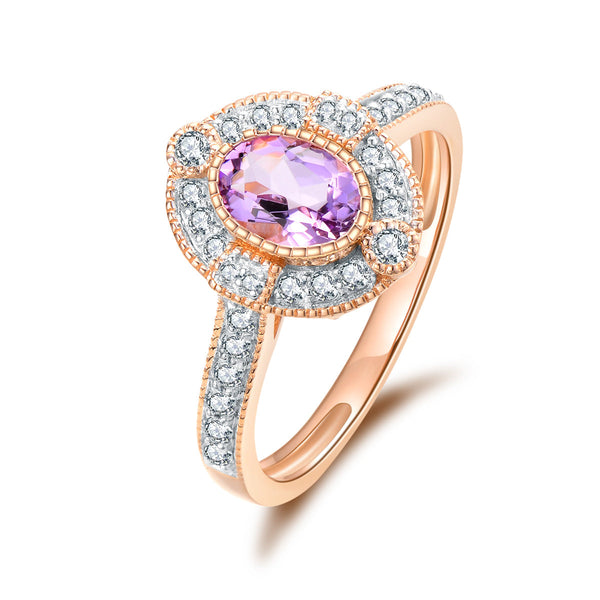 9ct Rose Gold Pink Amethyst & Diamond Ring