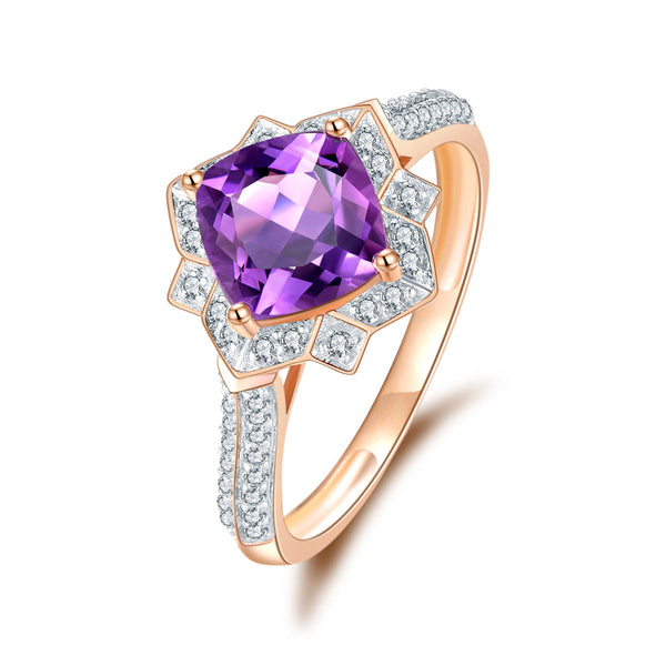 9ct Rose Gold Amethyst & Diamond Ring