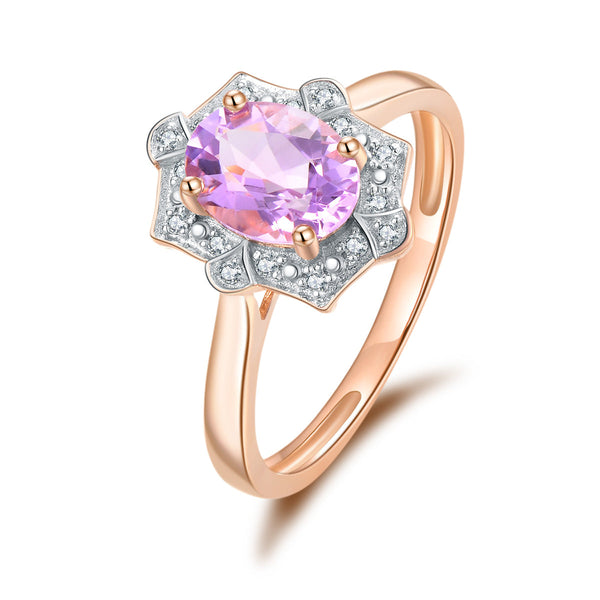 9ct Rose Gold Pink Amethyst & Diamond Ring