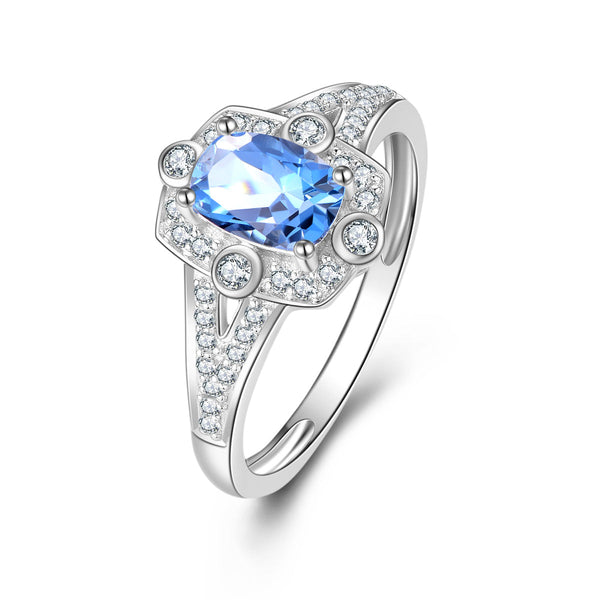 9ct White Gold London Blue Topaz & Diamond Ring