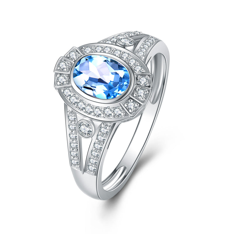 9ct White Gold Blue Topaz & Diamond Ring