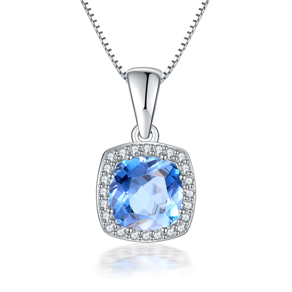 9ct White Gold London Blue Topaz & Diamond Pendant