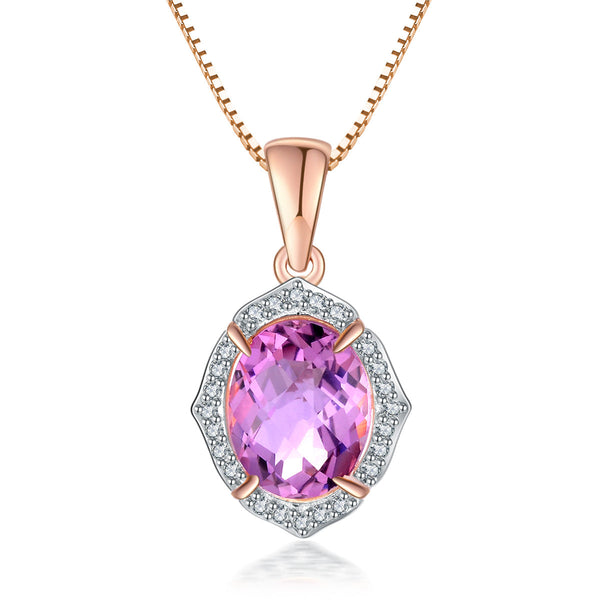 9ct Rose Gold Pink Amethyst & Diamond Pendant