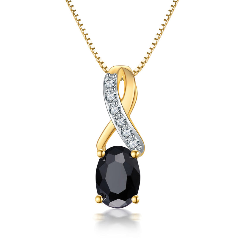 9ct Yellow Gold Black Sapphire & Diamond Pendant