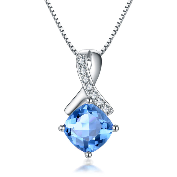 9ct White Gold Blue Topaz & Diamond Pendant