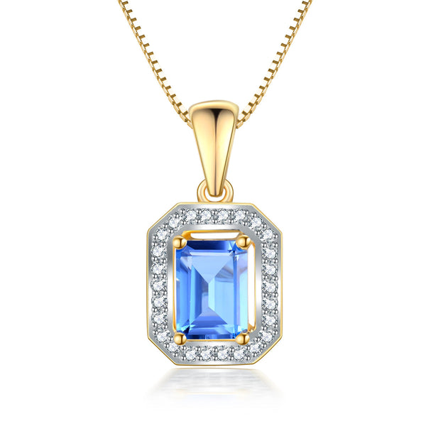 9ct Yellow Gold London Blue Topaz & Diamond Pendant