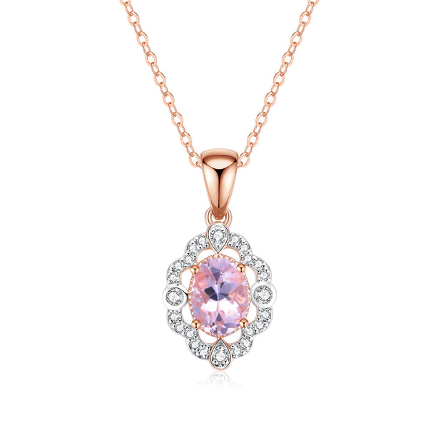 9ct Rose Gold Morganite & Diamond Pendant