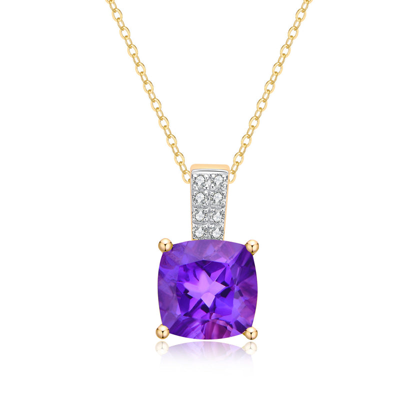 9ct Yellow Gold Amethyst & Diamond Pendant