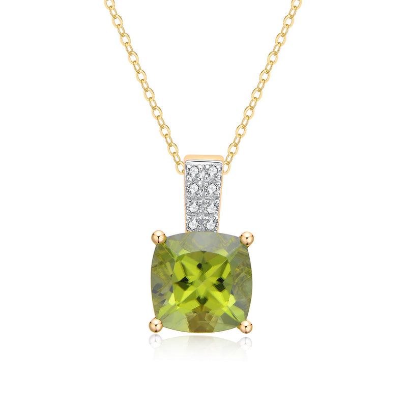 9ct Yellow Gold Peridot & Diamond Pendant