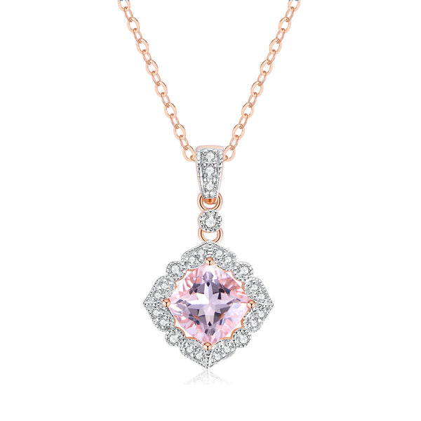 9ct Rose Gold Morganite & Diamond Pendant