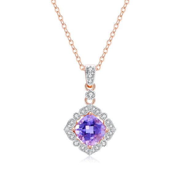 9ct Rose Gold Pink Amethyst & Diamond Pendant