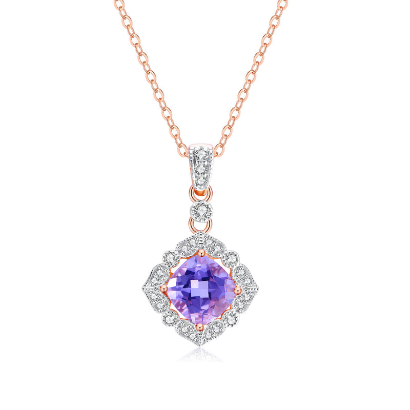 9ct Rose Gold Pink Amethyst & Diamond Pendant