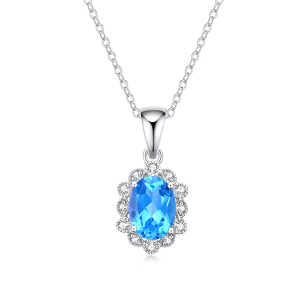 9ct White Gold Blue Topaz & Diamond Pendant