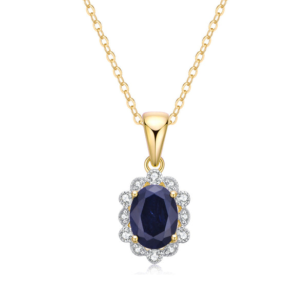 9ct Yellow Gold Black Sapphire & Diamond Pendant