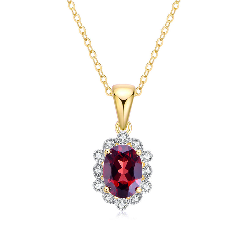 9ct Yellow Gold Garnet & Diamond Pendant