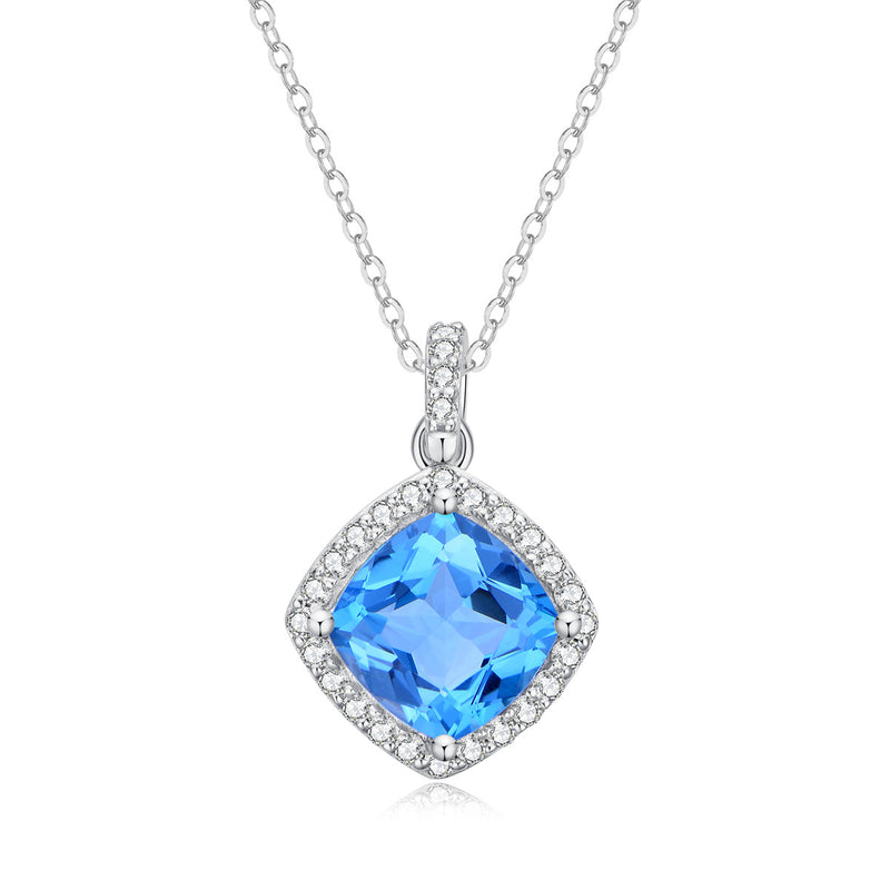 9ct White Gold Blue Topaz & Diamond Pendant