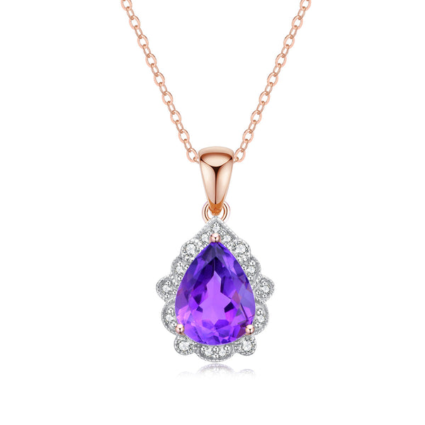 9ct Rose Gold Amethyst & Diamond Pendant