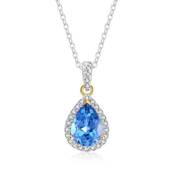 9ct Yellow Gold London Blue Topaz & Diamond Pendant