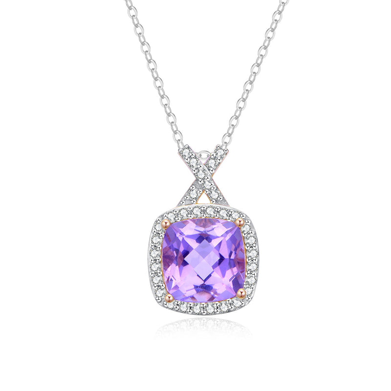 9ct Rose Gold Pink Amethyst & Diamond Pendant