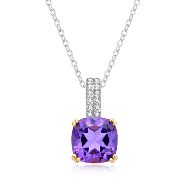 9ct Yellow Gold Amethyst & Diamond Pendant