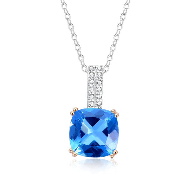 9ct White Gold Blue Topaz & Diamond Pendant