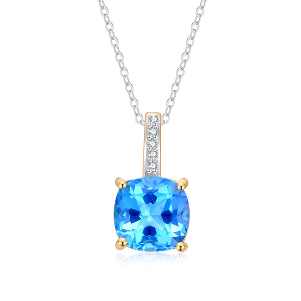 9ct Yellow Gold Blue Topaz & Diamond Pendant