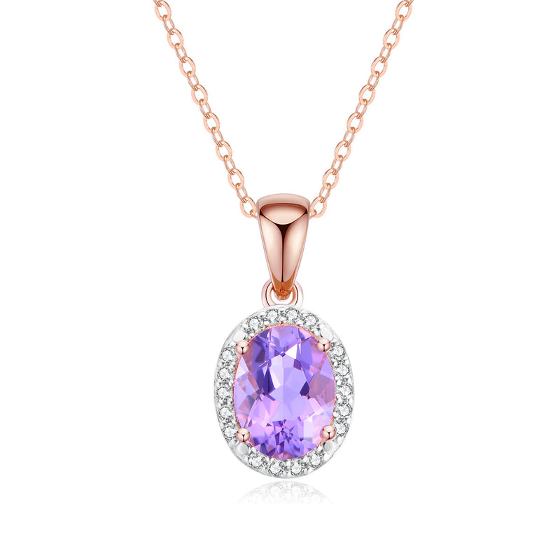 9ct Rose Gold Pink Amethyst & Diamond Pendant