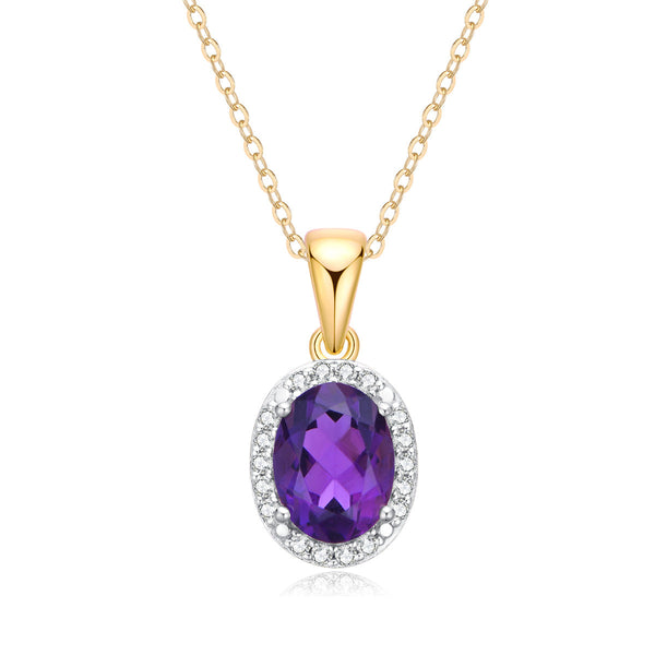 9ct Yellow Gold Amethyst & Diamond Pendant