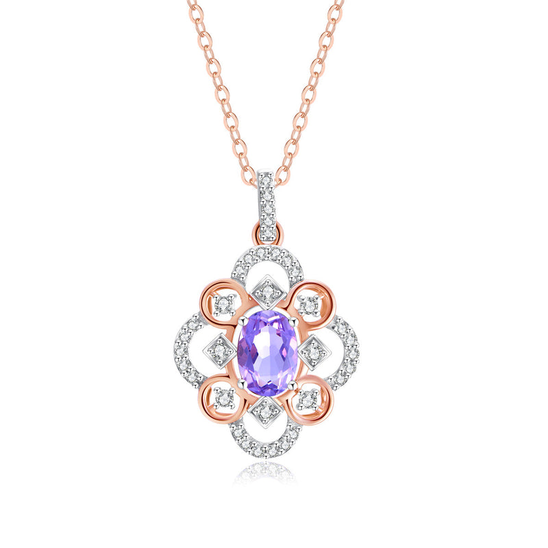 9ct Rose Gold Pink Amethyst & Diamond Pendant