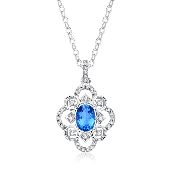 9ct White Gold London Blue Topaz & Diamond Pendant